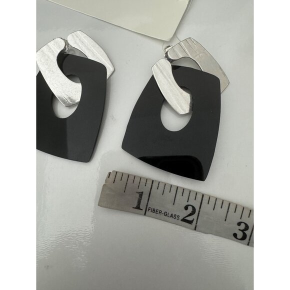 NWT Max Mara Umbro Black Silver Abstract Drop Earrings Geometric Design $235 - Picture 2 of 6